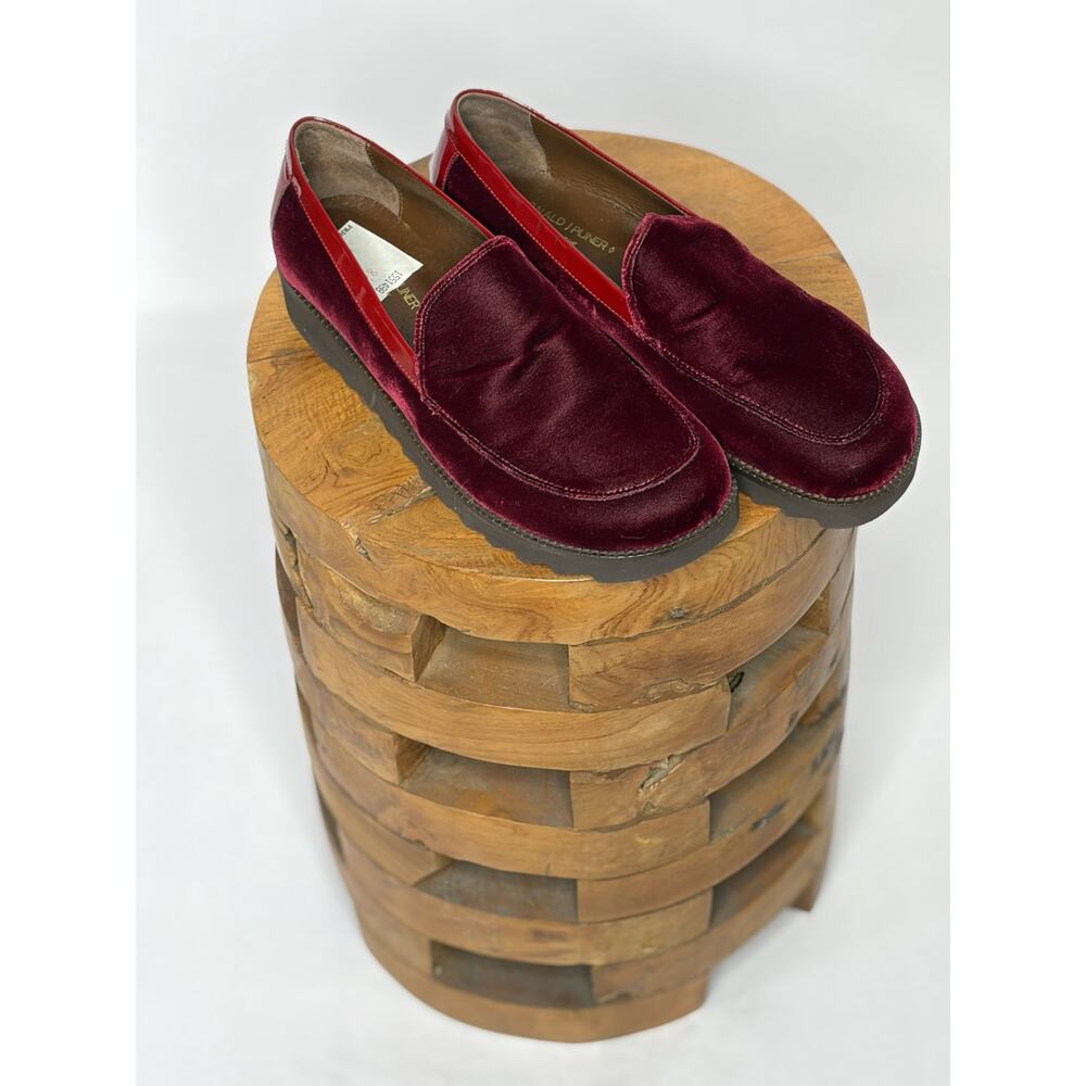 Donald J Pliner Velvet Loafers Burgundy Patent Trim Lug Sole Made Italy Women’s - Picture 4 of 7